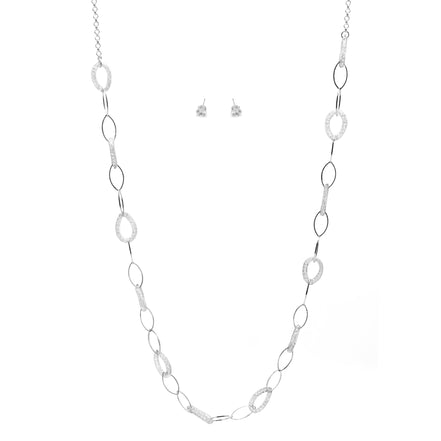 SILVER CRYSTAL WIRE MESH NET TUBE COLLECTION NECKLACE INSIDE CRYSTAL WIRE MESH EARRINGS AND NECKLACE #SWKK-8149 SIL (TA6)
