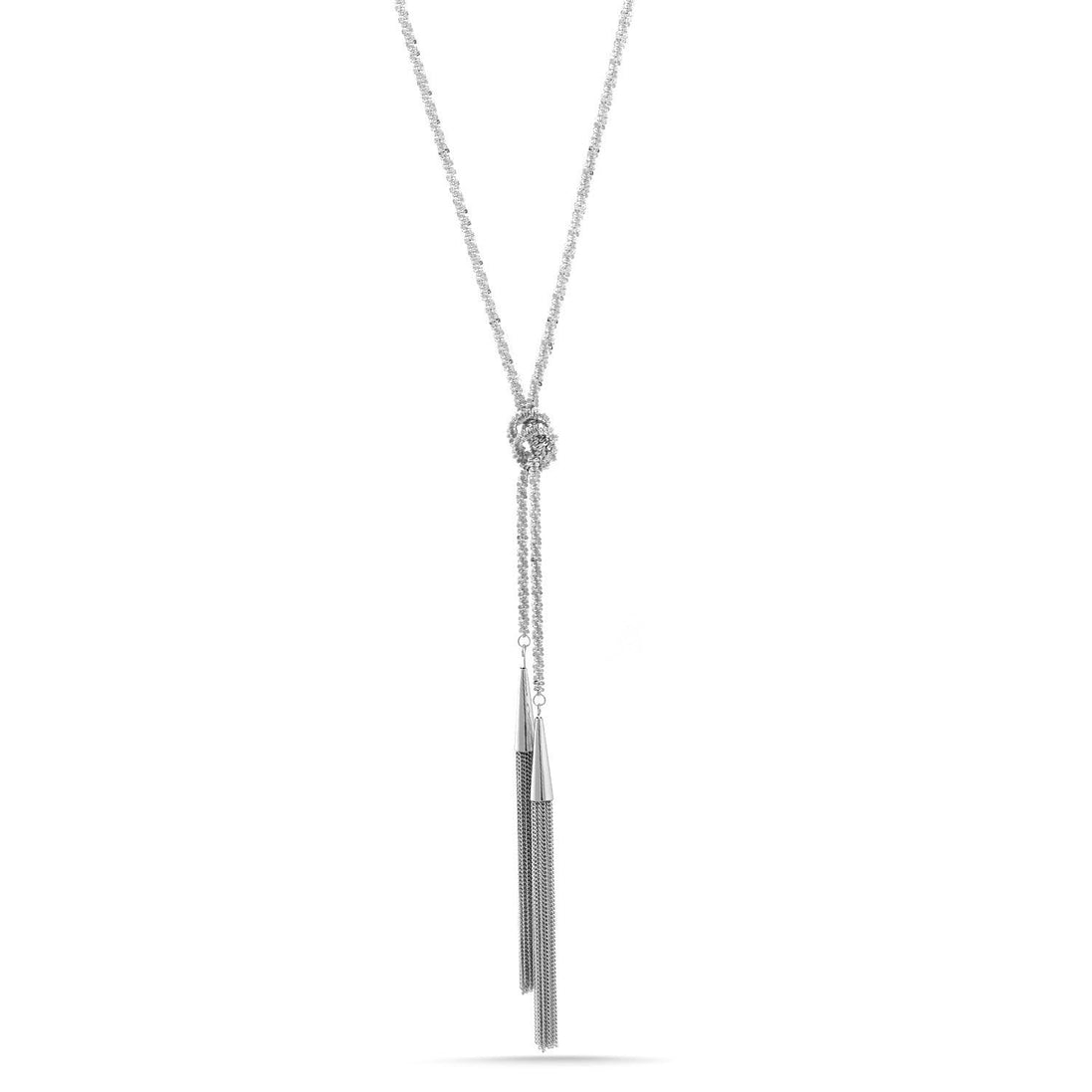 Rhodium-Tone Metal Tassel Long Necklaces