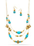 Gold Oxidize And Turquouse Beads Earrings And Adjustable Length Necklaces Set