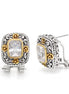 Two Tone Square Filigree Clear Crystal Post Earrings