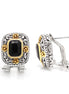 Two Tone Square Filigree Black Crystal Post Earrings