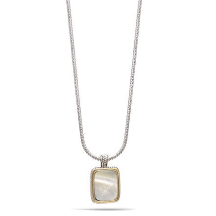 High Quality Two Tone Mother Of Pearl Pendant Silver Rope Chain Adjustable Length Necklaces