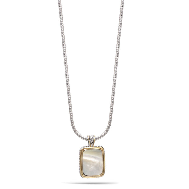 High Quality Two Tone Mother Of Pearl Pendant Silver Rope Chain Adjustable Length Necklaces