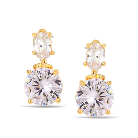 Gold Tone Metal Round Crystal Post Earrings