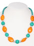 Turquoise Orange And Silver Beads Adjustable Length Necklace