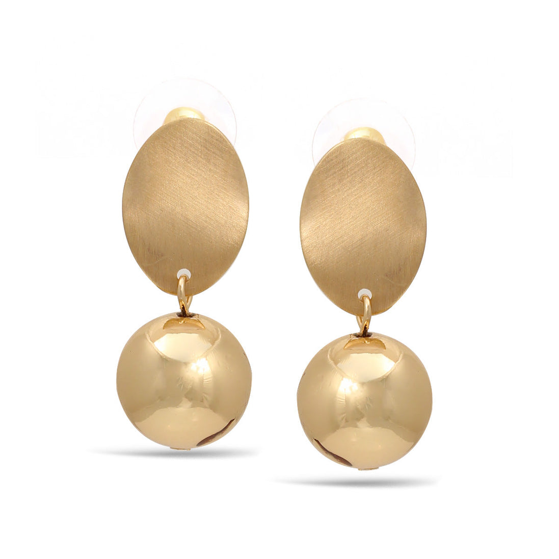Gold Tone Brushed And Shiny Ball Post Earrings