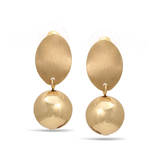 Gold Tone Brushed And Shiny Ball Post Earrings