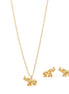 Gold 0.5"Inches Elphant Pendant Adjustable Chain Necklace And Earrings Set