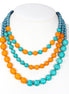 Turquoise Orange And Gold Beads Adjustable Length Layer Necklace