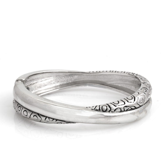 Rhodium Tone Metal Crossover Hinged Bracelet