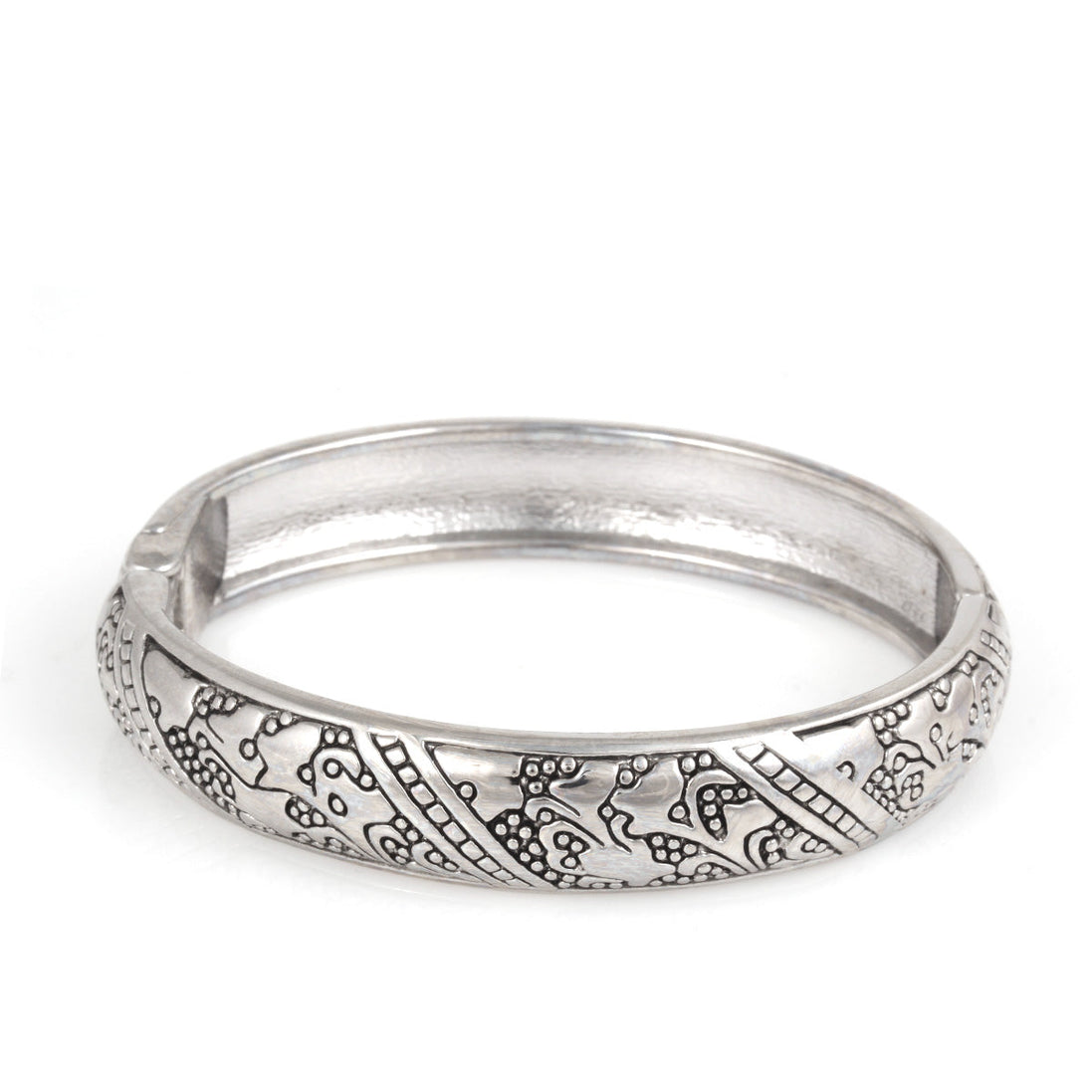 Rhodium Tone Metal Filigree Hinged Bracelet
