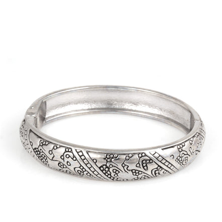 Rhodium Tone Metal Filigree Hinged Bracelet