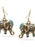 Oxidized Gold Turquoise And Pink Enamel Crystal Elephant Drop Earrings