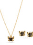 Gold Butterfly Pendant Adjustable Length Chain Necklace And Earrings Set