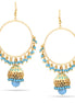 Gold Tone Metal Dogra Jhumka Teardrop Turquoise Chandelier Hoop Earrings