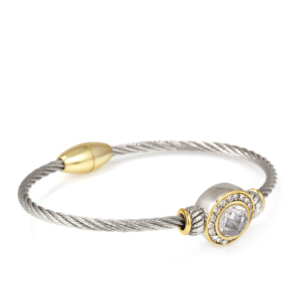 TWO TONE CLEAR CRYSTAL CLASSIC CABLE BRACELET 62994BR-CLR (FG20)