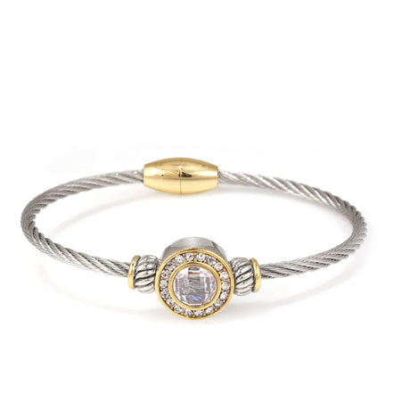 TWO TONE CLEAR CRYSTAL CLASSIC CABLE BRACELET 62994BR-CLR (FG20)
