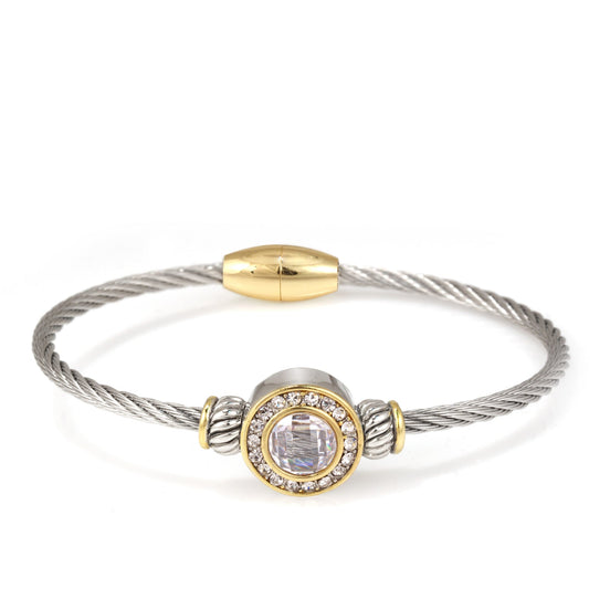 TWO TONE CLEAR CRYSTAL CLASSIC CABLE BRACELET 62994BR-CLR (FG20)