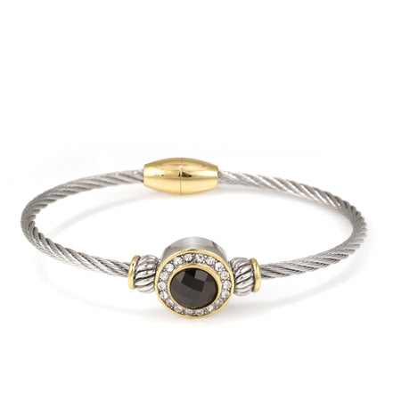 TWO TONE JET CRYSTAL CLASSIC CABLE BRACELET 62994BR-JET (FH20)