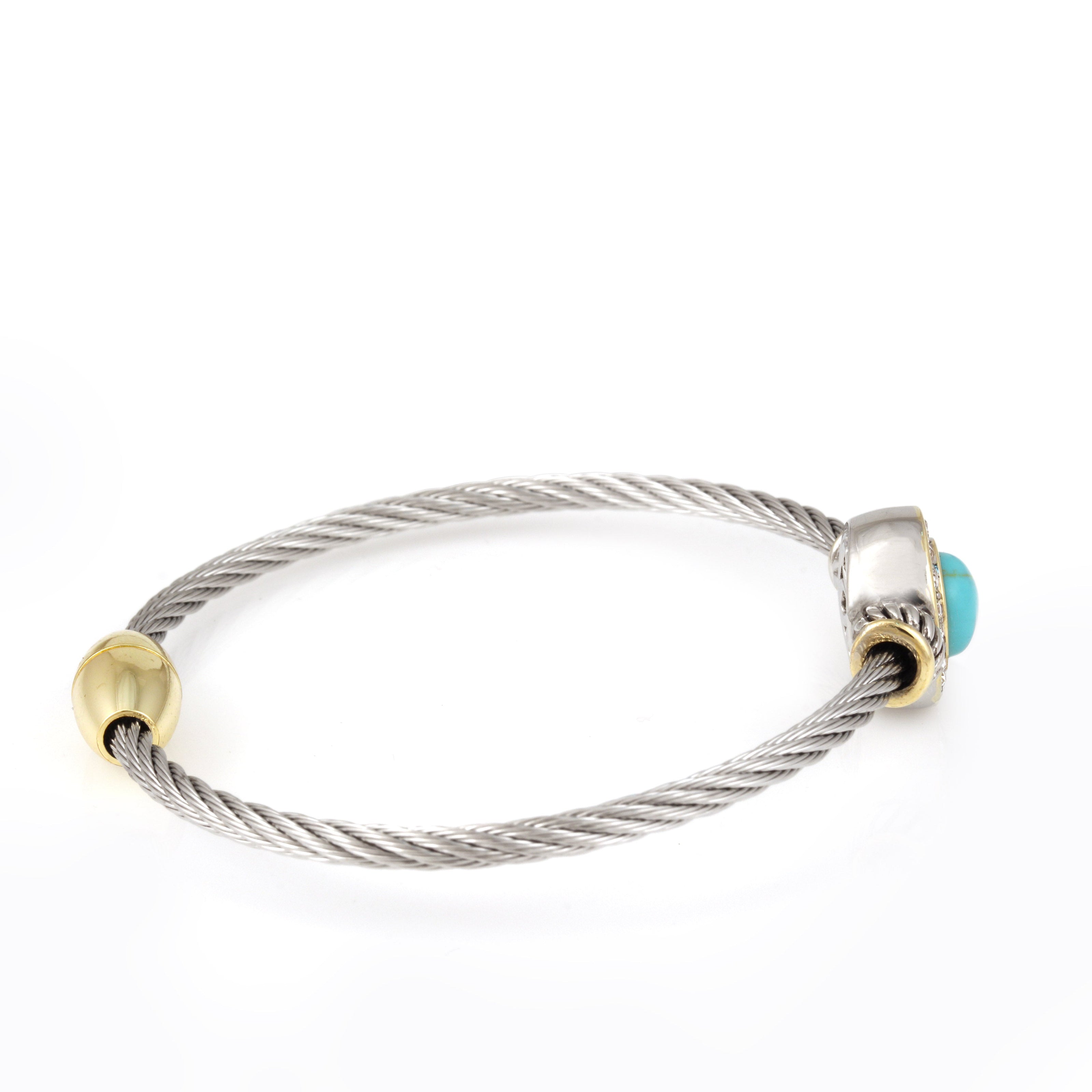 TWO TONE TURQUOISE CRYSTAL CLASSIC CABLE BRACELET 62994BR-TQ (FG19)