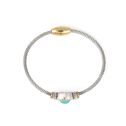 TWO TONE TURQUOISE CRYSTAL CLASSIC CABLE BRACELET 62994BR-TQ (FG19)