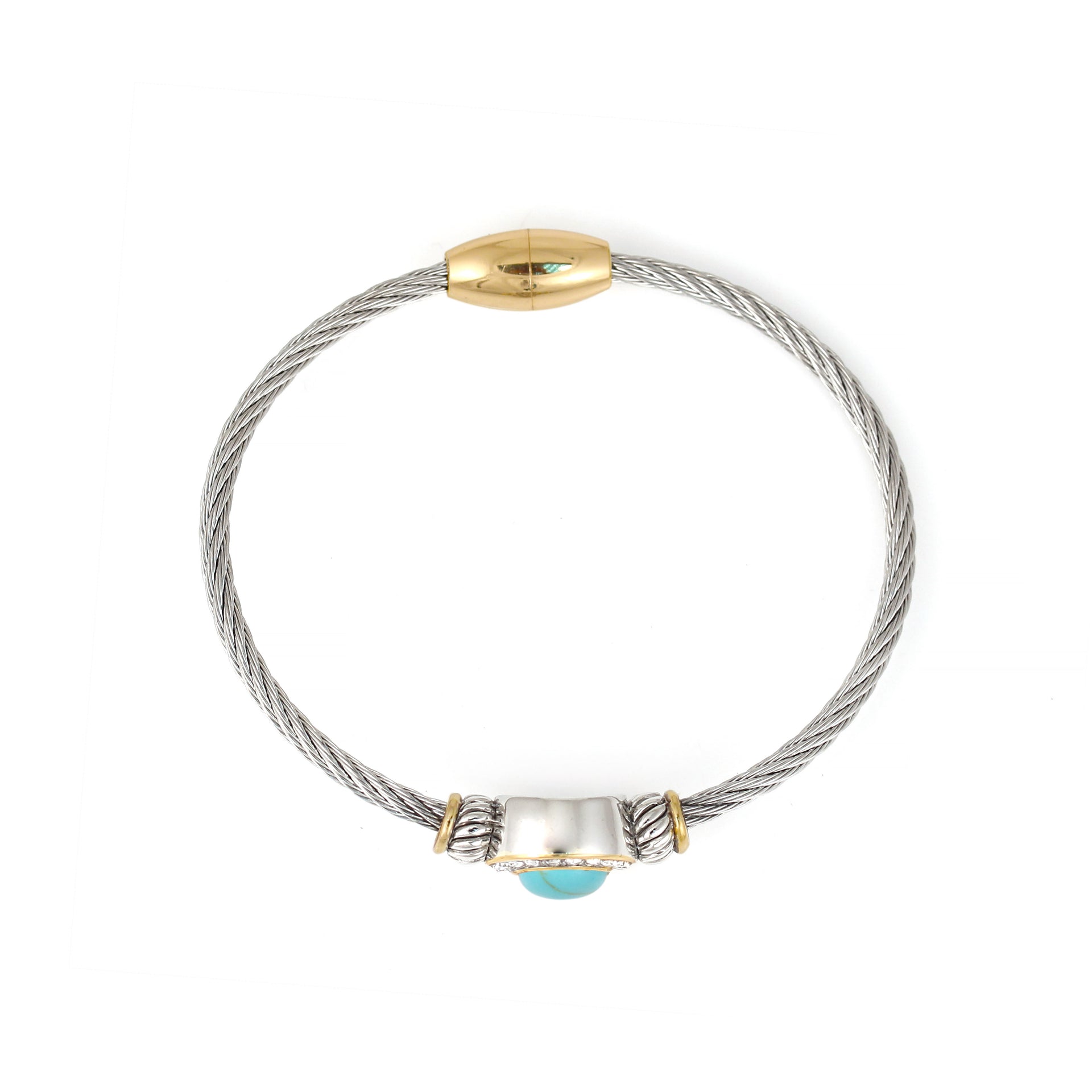 TWO TONE TURQUOISE CRYSTAL CLASSIC CABLE BRACELET 62994BR-TQ (FG19)
