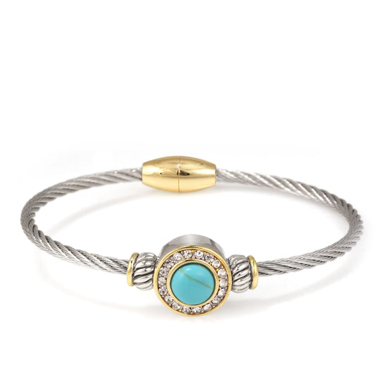 TWO TONE TURQUOISE CRYSTAL CLASSIC CABLE BRACELET 62994BR-TQ (FG19)