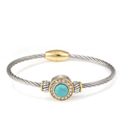 TWO TONE TURQUOISE CRYSTAL CLASSIC CABLE BRACELET 62994BR-TQ (FG19)