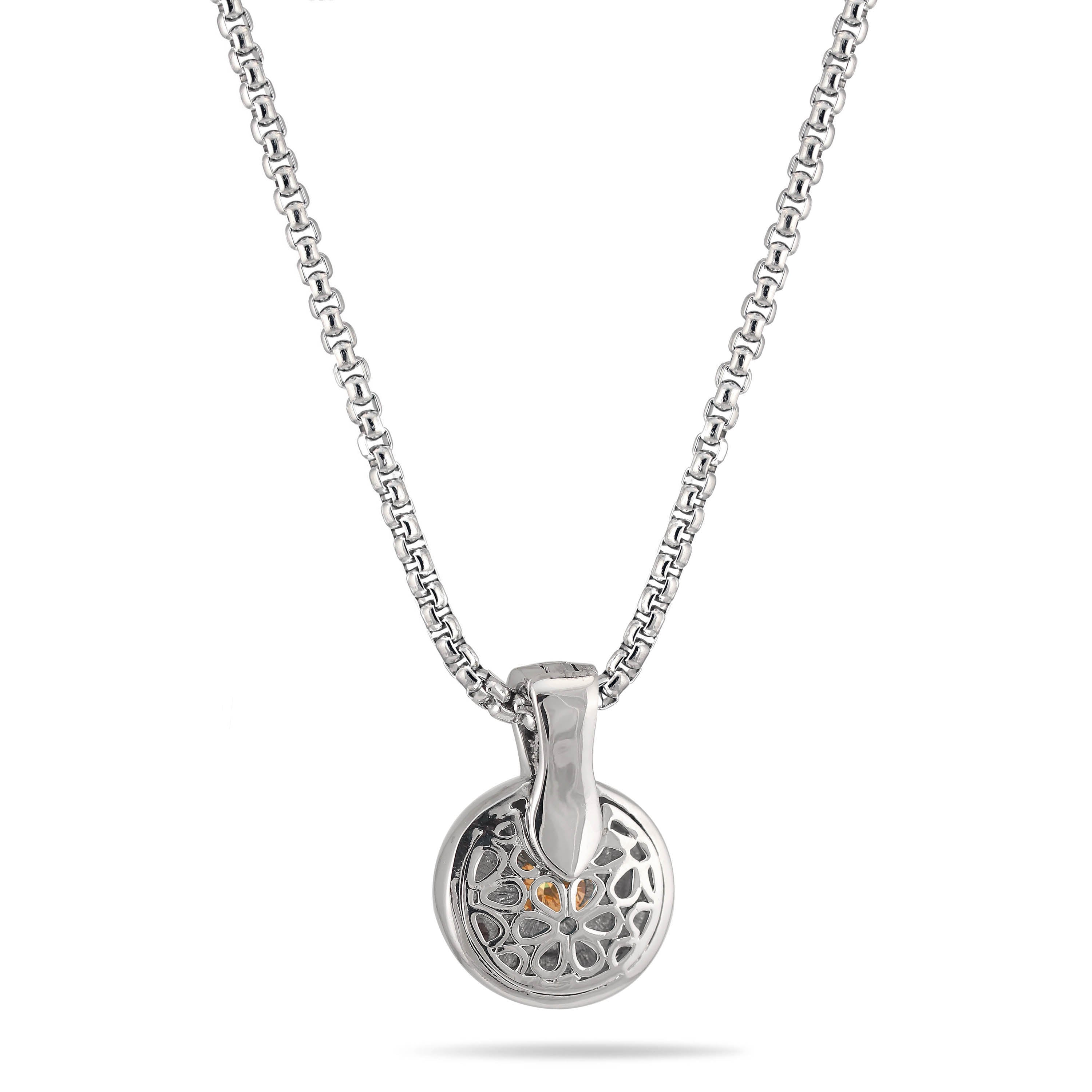 TWO TONE CHAMPAGNE AND CRYSTAL ROUND PENDANT NECKLACE 62994EH-CHM(FC19)