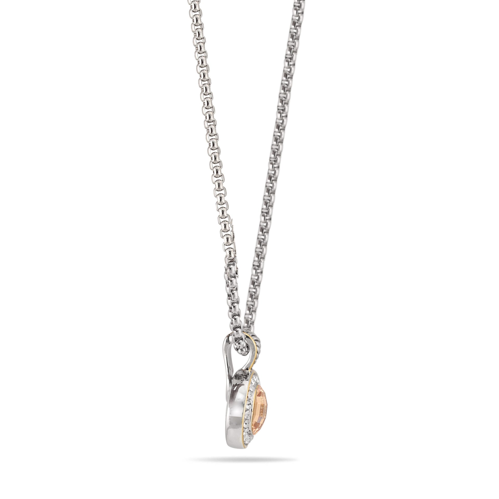 TWO TONE CHAMPAGNE AND CRYSTAL ROUND PENDANT NECKLACE 62994EH-CHM(FC19)
