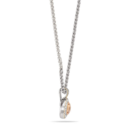 TWO TONE CHAMPAGNE AND CRYSTAL ROUND PENDANT NECKLACE 62994EH-CHM(FC19)
