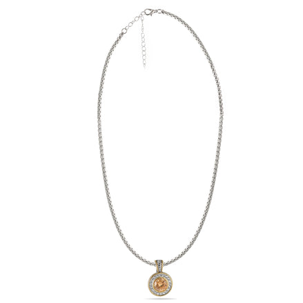 TWO TONE CHAMPAGNE AND CRYSTAL ROUND PENDANT NECKLACE 62994EH-CHM(FC19)