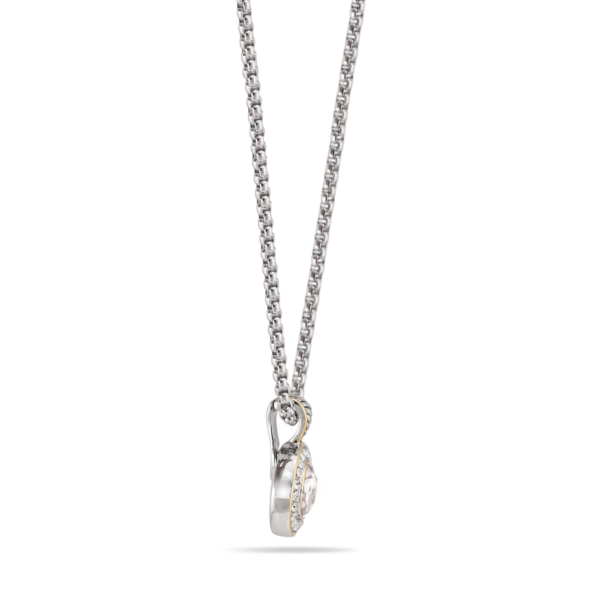 TWO TONE CLEAR CRYSTAL ROUND PENDANT NECKLACE 62994EH-CLR(FC19)