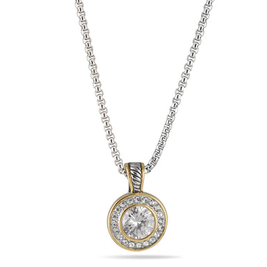 TWO TONE CLEAR CRYSTAL ROUND PENDANT NECKLACE 62994EH-CLR(FC19)