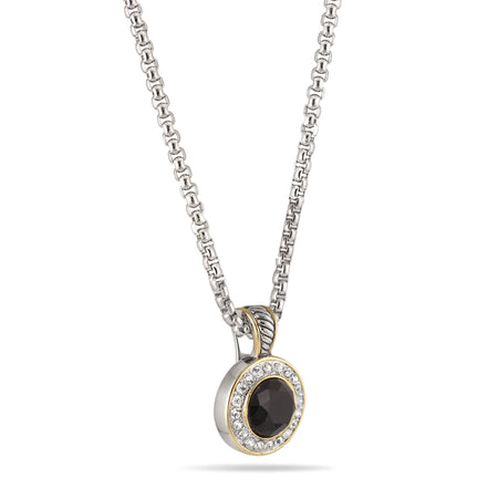 TWO TONE JET CRYSTAL ROUND PENDANT NECKLACE 62994EH-JET(FC19)
