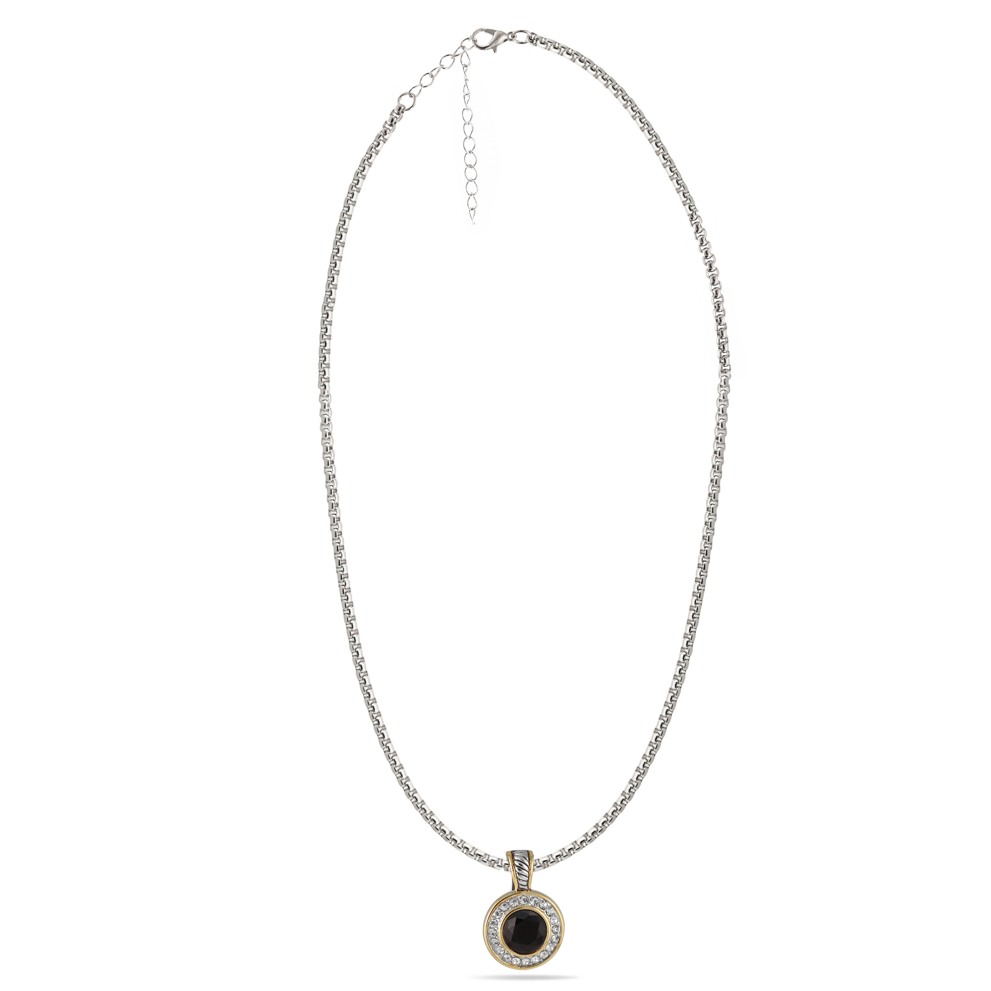 TWO TONE JET CRYSTAL ROUND PENDANT NECKLACE 62994EH-JET(FC19)