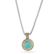 TWO TONE TURQUOISE AND CRYSTAL ROUND PENDANT NECKLACE 62994EH-TQ
