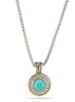 TWO TONE TURQUOISE AND CRYSTAL ROUND PENDANT NECKLACE 62994EH-TQ