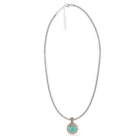 TWO TONE TURQUOISE AND CRYSTAL ROUND PENDANT NECKLACE 62994EH-TQ