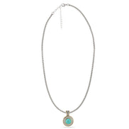 TWO TONE TURQUOISE AND CRYSTAL ROUND PENDANT NECKLACE 62994EH-TQ