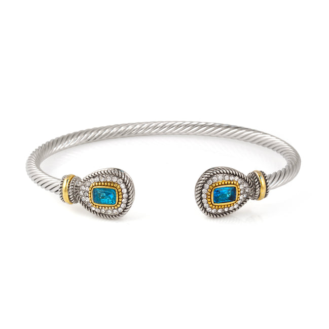 TWO TONE AQUA CRYSTAL CLASSIC CABLE BRACELET# 73024BR-AQ(FF1)