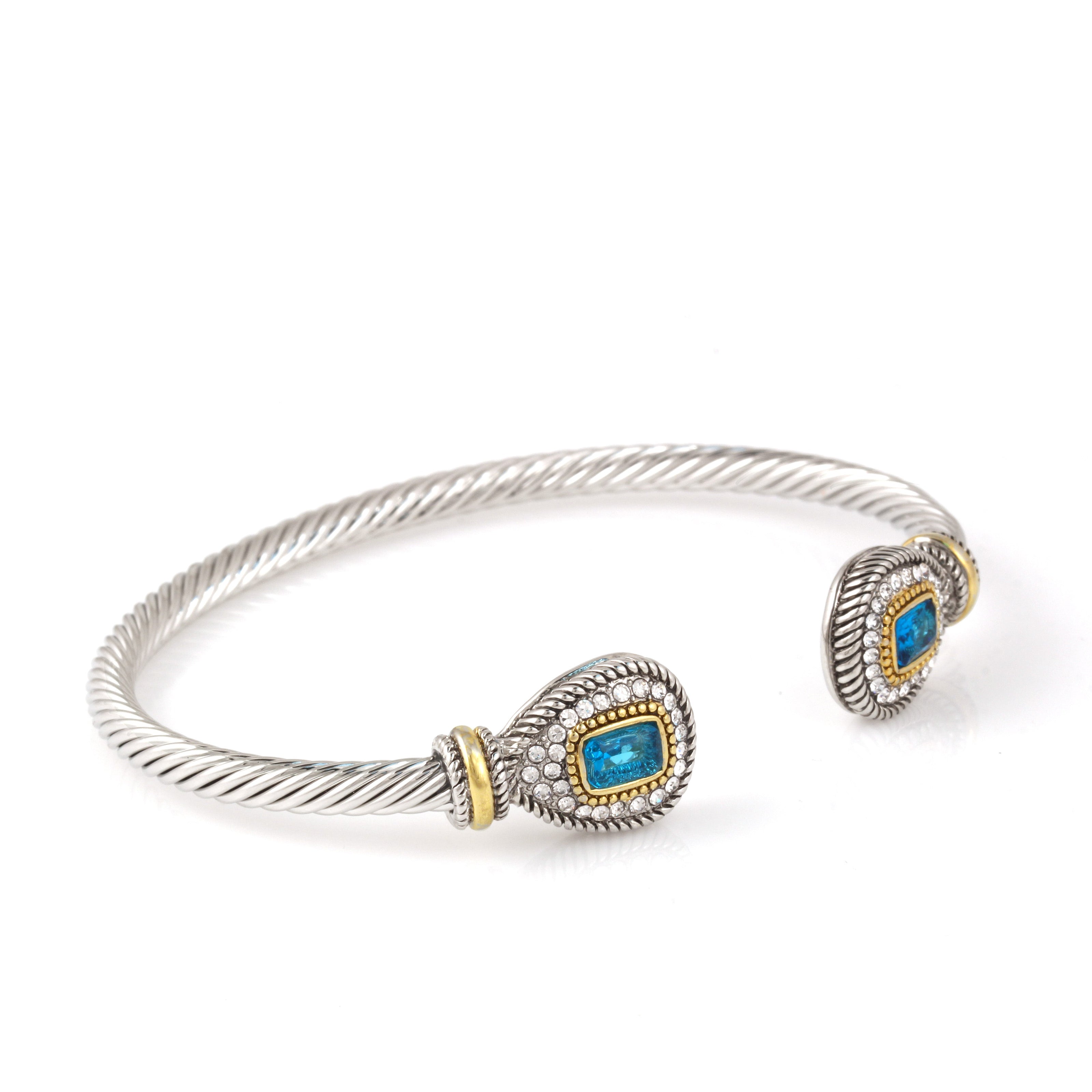 TWO TONE AQUA CRYSTAL CLASSIC CABLE BRACELET# 73024BR-AQ(FF1)