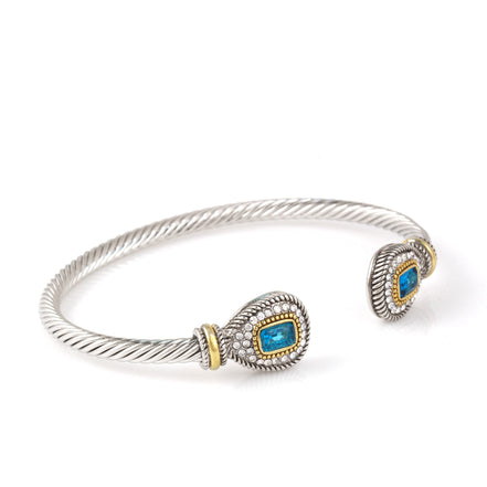 TWO TONE AQUA CRYSTAL CLASSIC CABLE BRACELET# 73024BR-AQ(FF1)