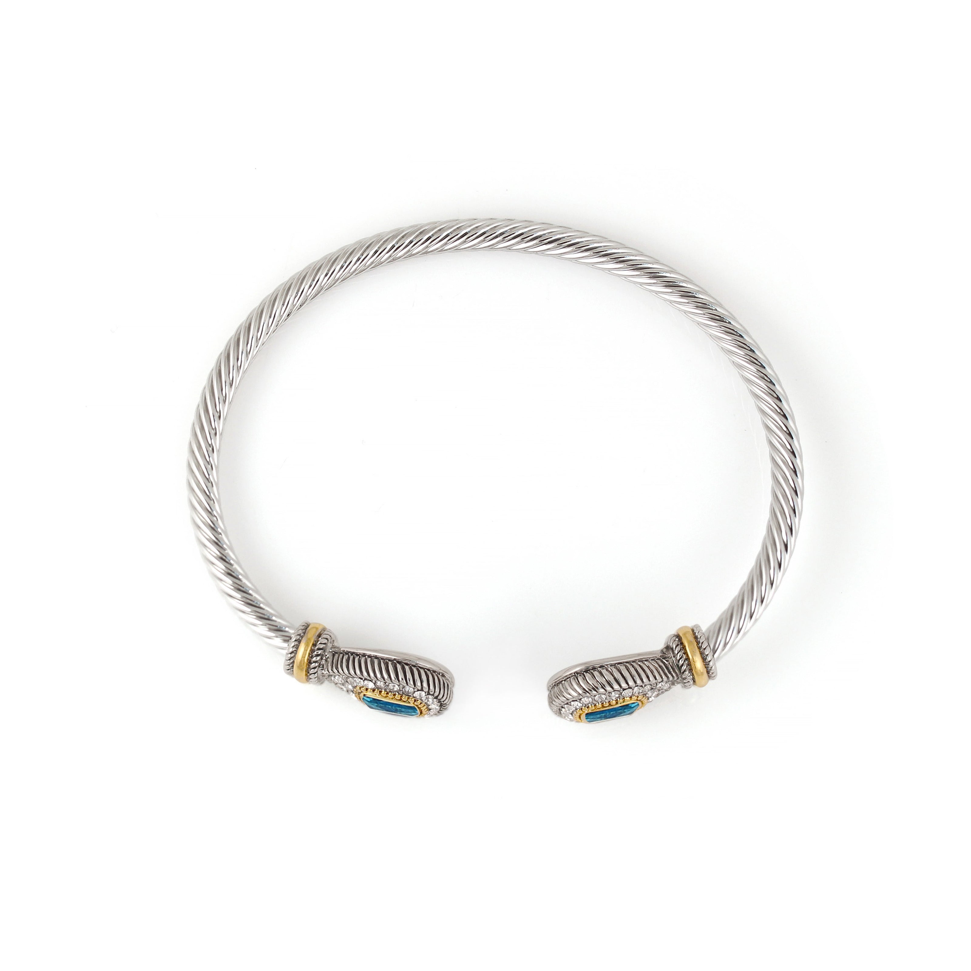 TWO TONE AQUA CRYSTAL CLASSIC CABLE BRACELET# 73024BR-AQ(FF1)