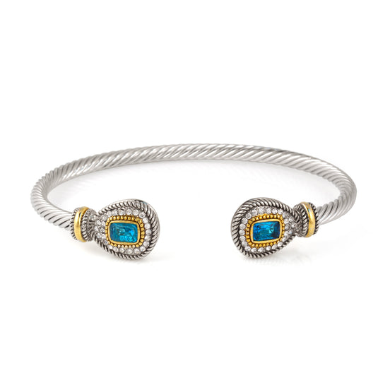 TWO TONE AQUA CRYSTAL CLASSIC CABLE BRACELET# 73024BR-AQ(FF1)