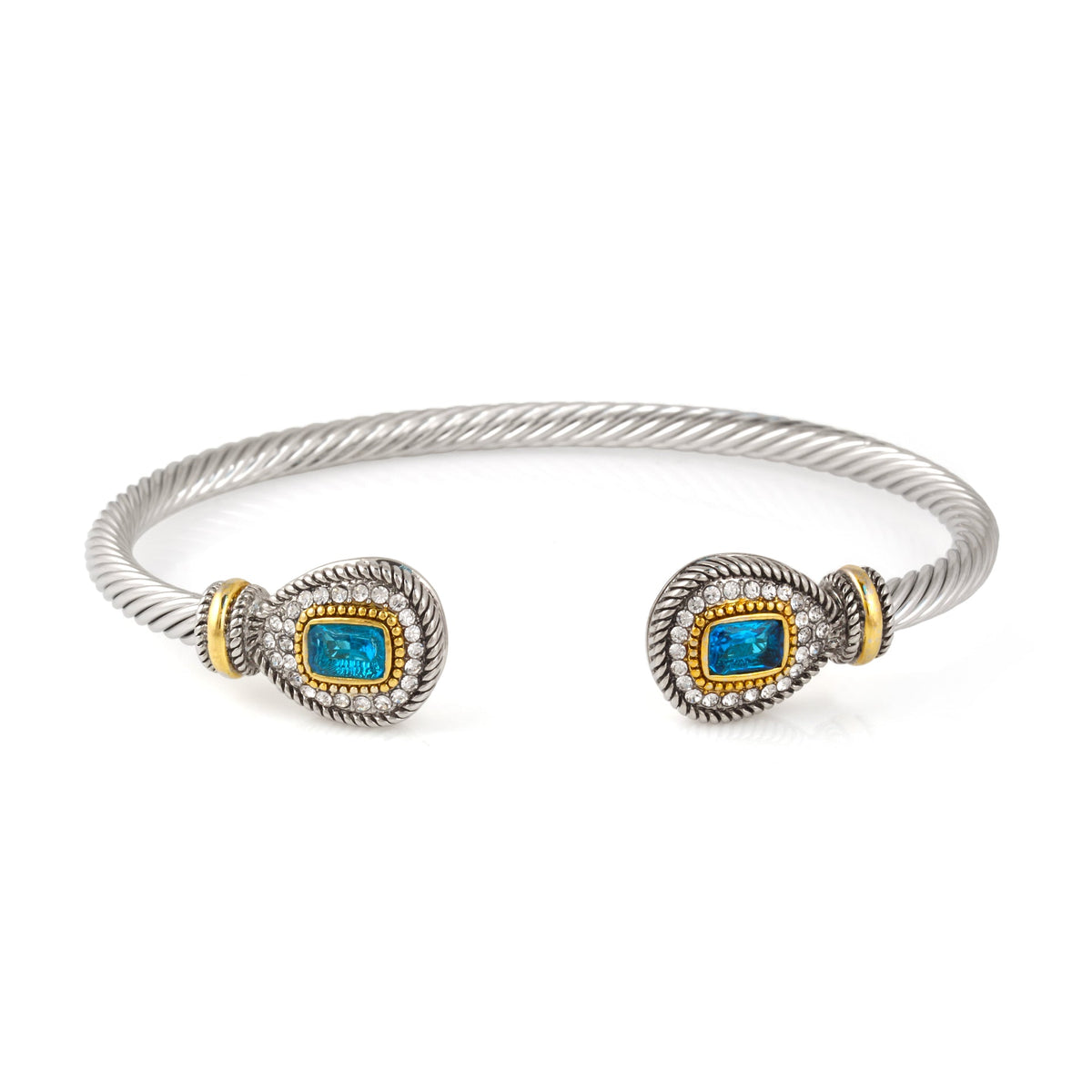 TWO TONE AQUA CRYSTAL CLASSIC CABLE BRACELET# 73024BR-AQ(FF1)