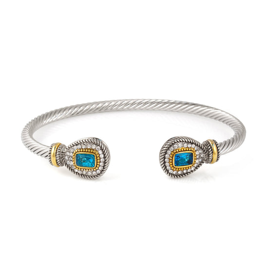 TWO TONE AQUA CRYSTAL CLASSIC CABLE BRACELET# 73024BR-AQ(FF1)