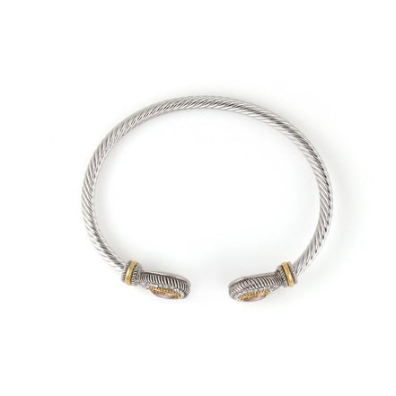 TWO TONE LIGHT ROSE CRYSTAL CLASSIC CABLE BRACELET #73024BR-LT.ROSE(FF1)