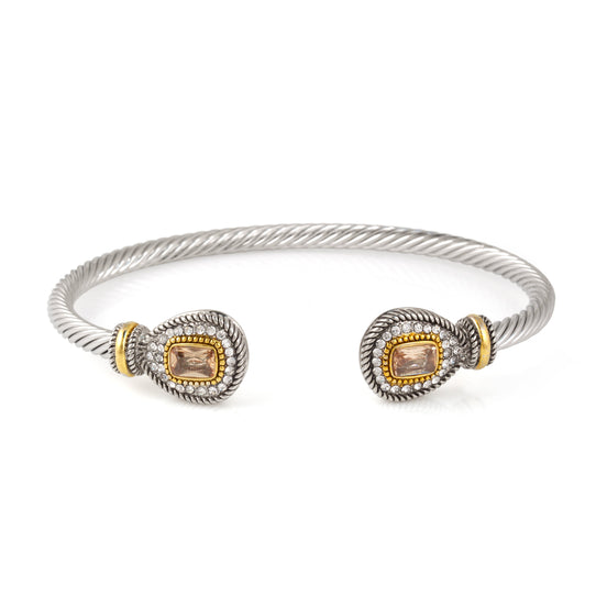 TWO TONE CHAMPAGNE CRYSTAL CLASSIC CABLE BRACELET # 73024BR-CHAM(FE2)