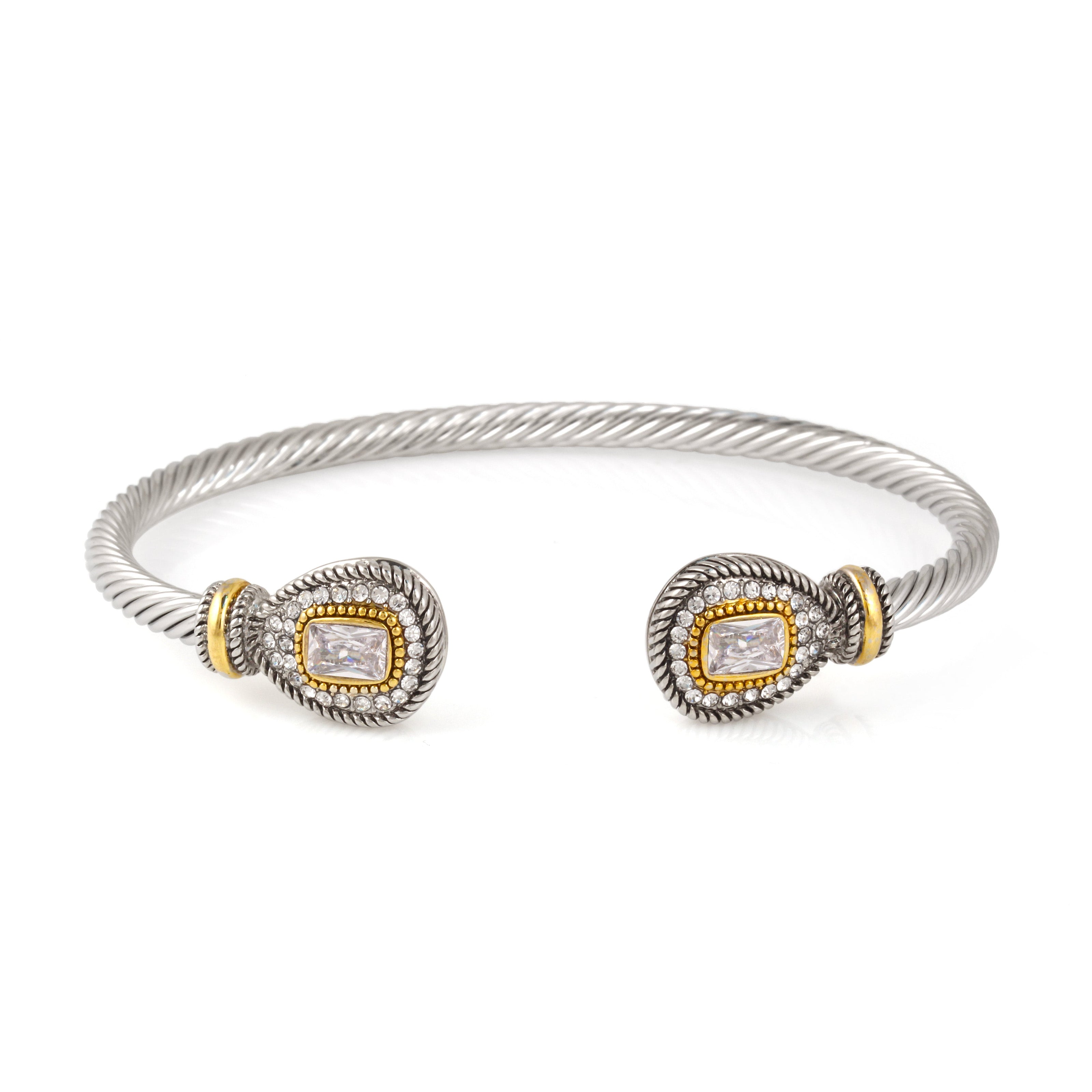 TWO TONE CLEAR CRYSTAL CLASSIC CABLE BRACELET # 73024BR-CLR(FF2)